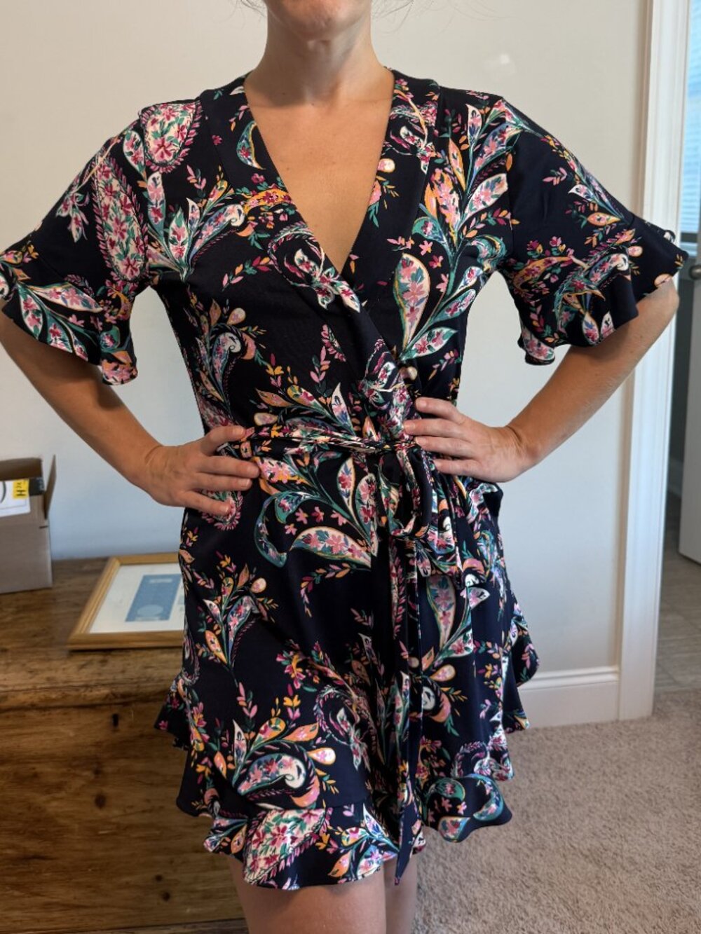 BCBGMAXAZRIA womens Paisley Print Ruffle Romper